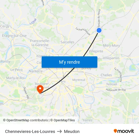 Chennevieres-Les-Louvres to Meudon map