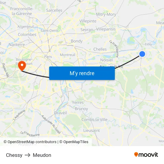 Chessy to Meudon map