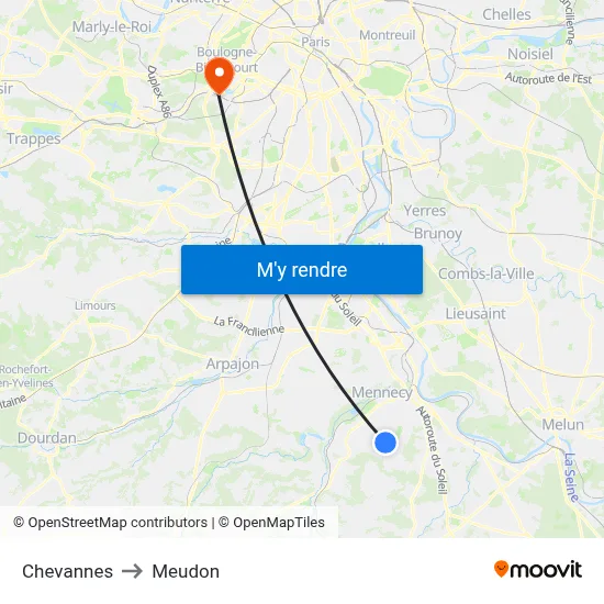 Chevannes to Meudon map