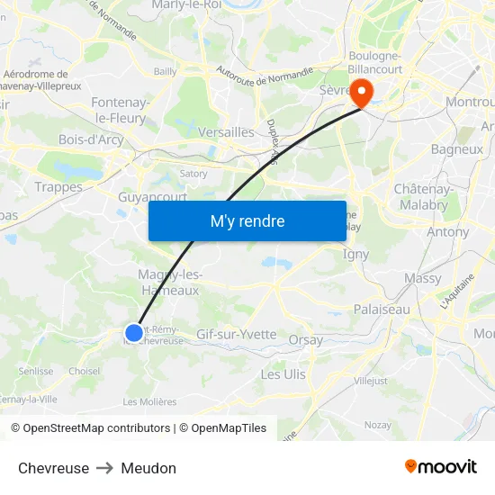 Chevreuse to Meudon map