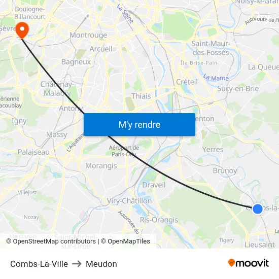 Combs-La-Ville to Meudon map
