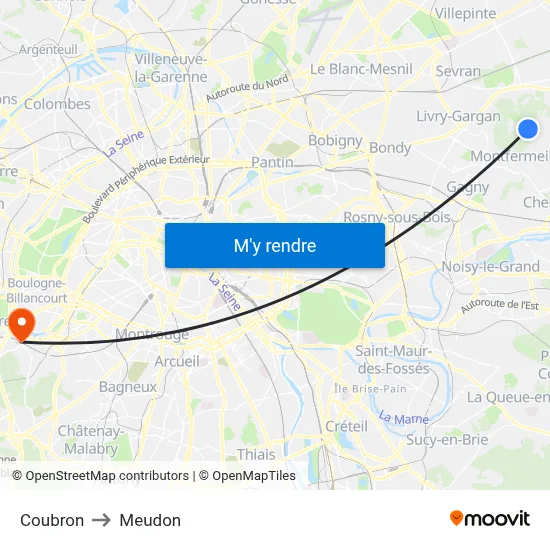 Coubron to Meudon map