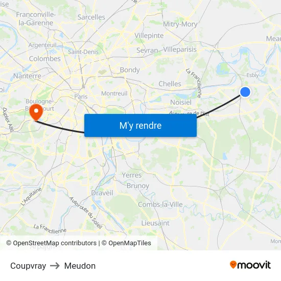 Coupvray to Meudon map