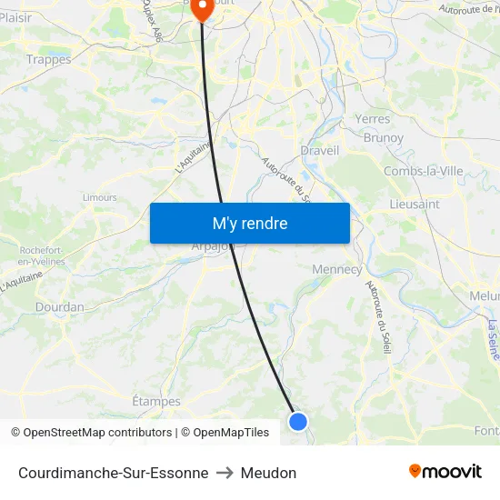 Courdimanche-Sur-Essonne to Meudon map