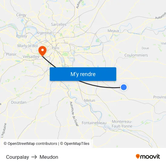 Courpalay to Meudon map