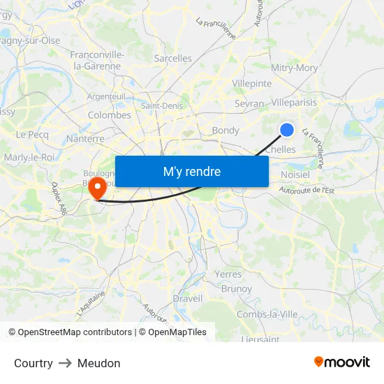 Courtry to Meudon map