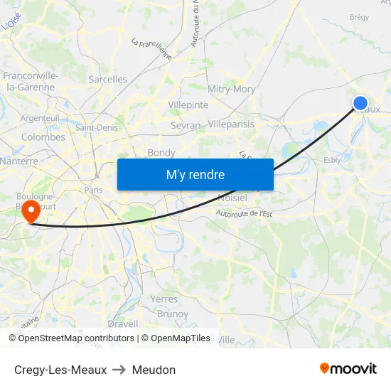 Cregy-Les-Meaux to Meudon map