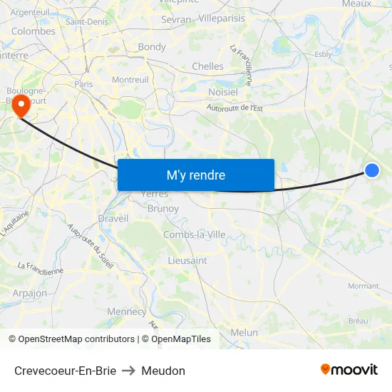 Crevecoeur-En-Brie to Meudon map
