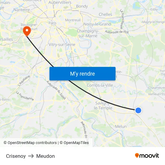 Crisenoy to Meudon map