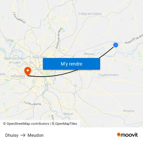 Dhuisy to Meudon map