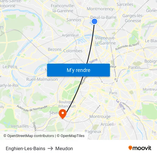 Enghien-Les-Bains to Meudon map