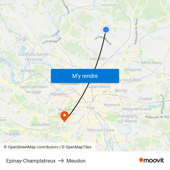 Epinay-Champlatreux to Meudon map