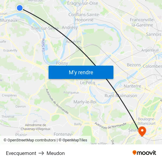 Evecquemont to Meudon map