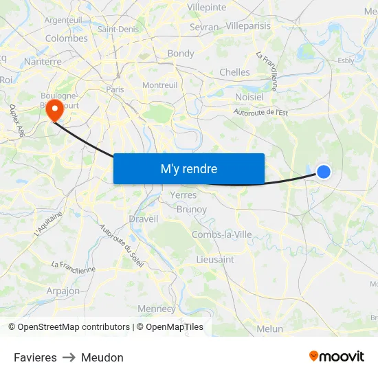Favieres to Meudon map