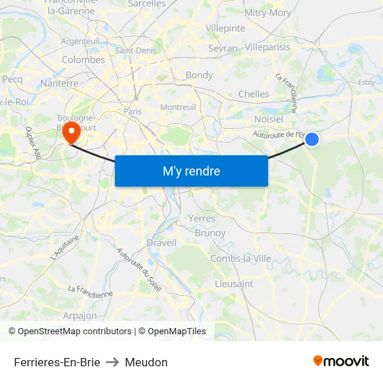 Ferrieres-En-Brie to Meudon map