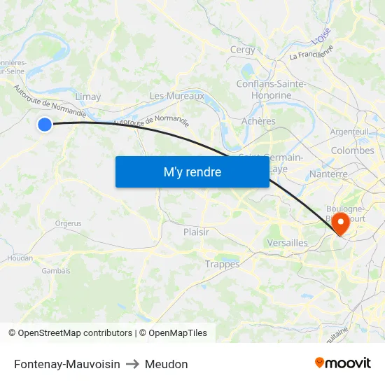Fontenay-Mauvoisin to Meudon map
