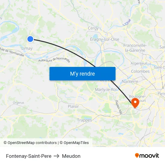 Fontenay-Saint-Pere to Meudon map