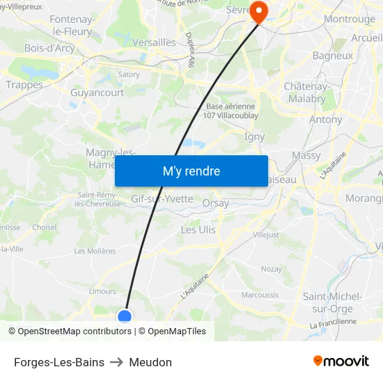 Forges-Les-Bains to Meudon map
