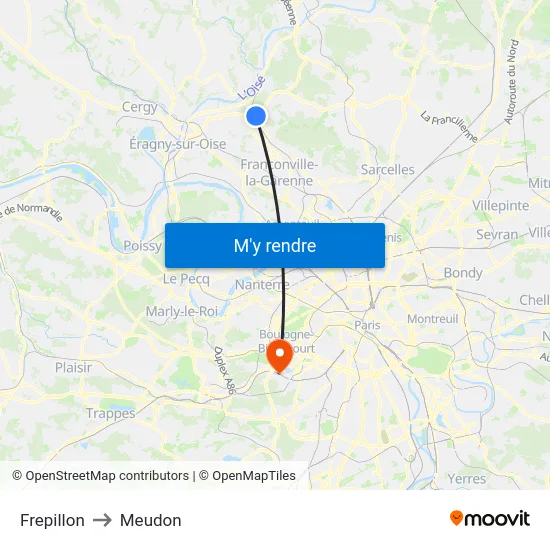 Frepillon to Meudon map