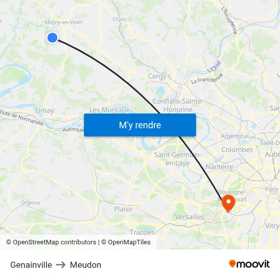 Genainville to Meudon map