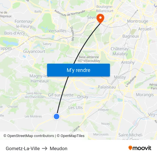 Gometz-La-Ville to Meudon map