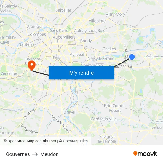 Gouvernes to Meudon map