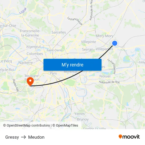 Gressy to Meudon map