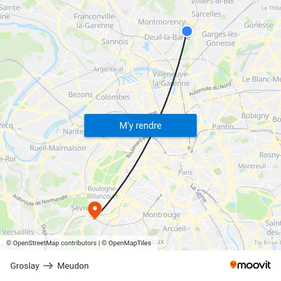 Groslay to Meudon map