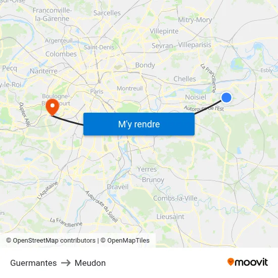 Guermantes to Meudon map