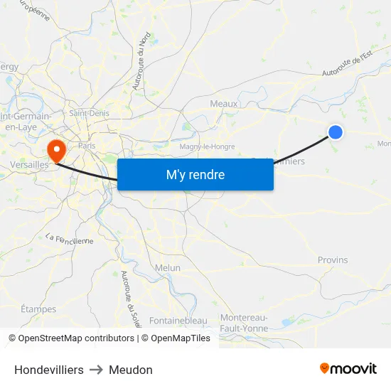 Hondevilliers to Meudon map