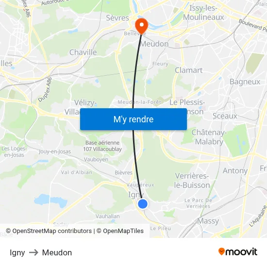 Igny to Meudon map