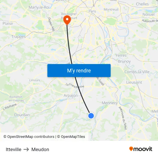 Itteville to Meudon map