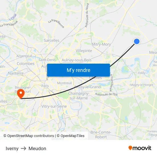 Iverny to Meudon map