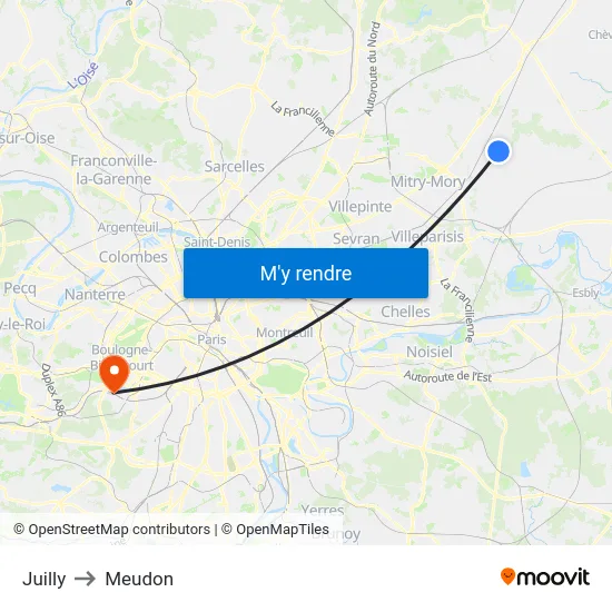 Juilly to Meudon map