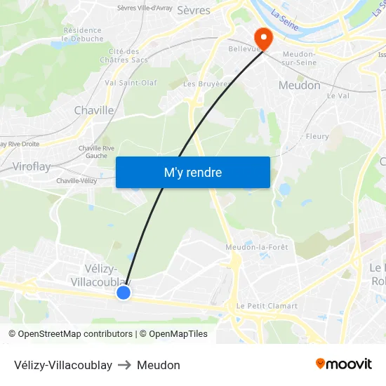 Vélizy-Villacoublay to Meudon map