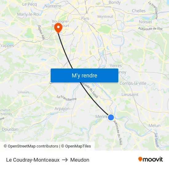 Le Coudray-Montceaux to Meudon map