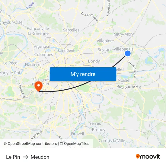 Le Pin to Meudon map