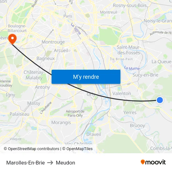 Marolles-En-Brie to Meudon map