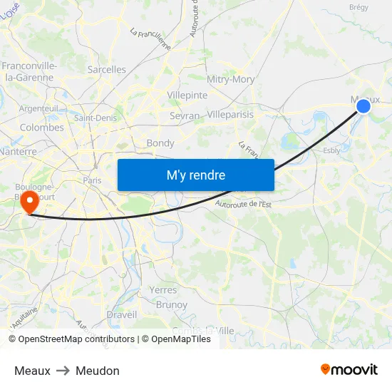 Meaux to Meudon map