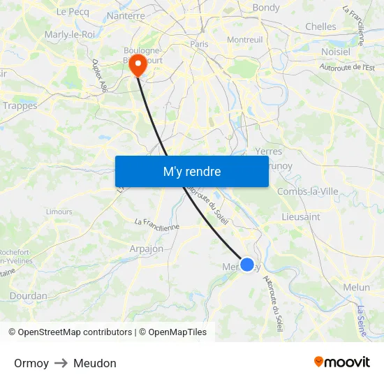 Ormoy to Meudon map