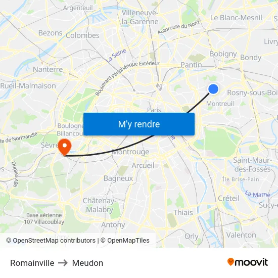 Romainville to Meudon map