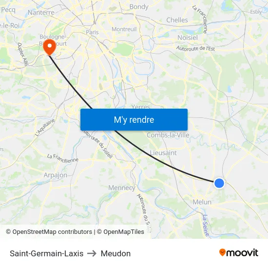 Saint-Germain-Laxis to Meudon map