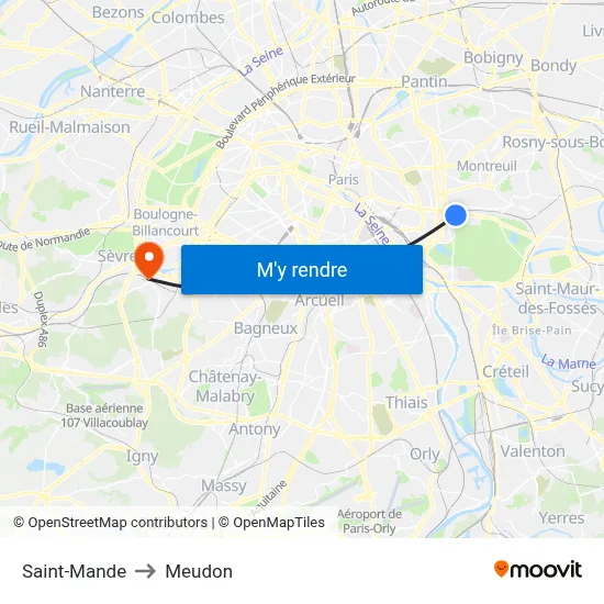 Saint-Mande to Meudon map