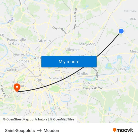 Saint-Soupplets to Meudon map