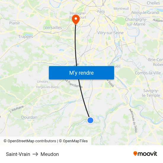 Saint-Vrain to Meudon map