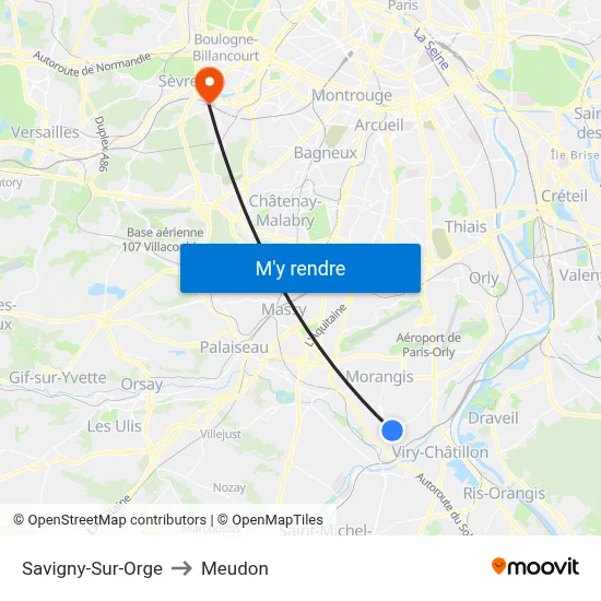 Savigny-Sur-Orge to Meudon map