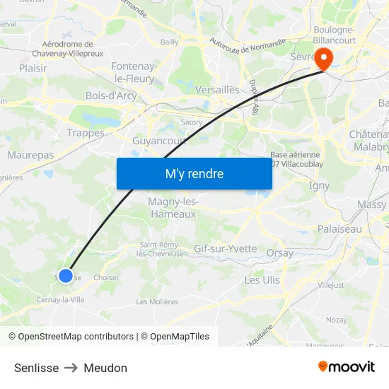 Senlisse to Meudon map