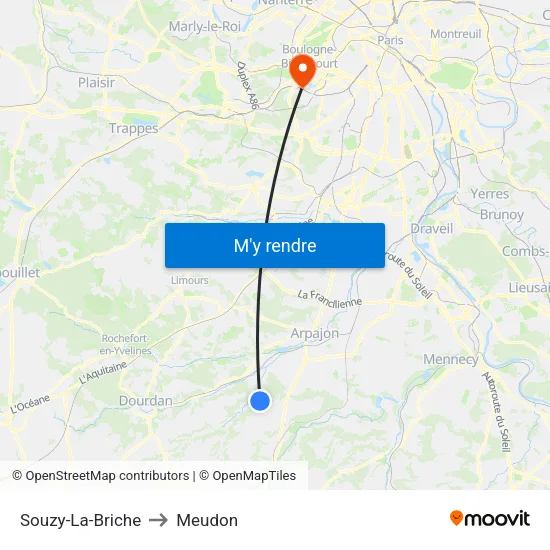 Souzy-La-Briche to Meudon map