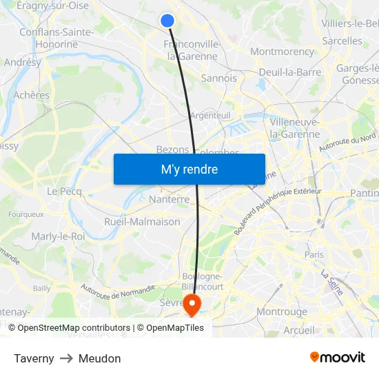 Taverny to Meudon map
