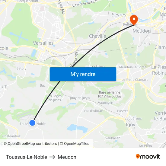 Toussus-Le-Noble to Meudon map